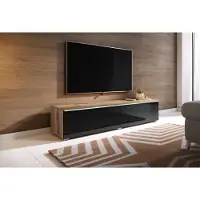MINIO go for it - TV-meubel - 140 cm breed - Wotan Eiken & Zwart Hoogglans - Hangend of Staand - 2-deurs