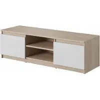 Bratex Modern TV-Meubel 120 cm – RTV Lowboard met 2 Deuren en Open Vakken – Sonoma Eiken & Wit Mat – Compact Design met Optionele LED