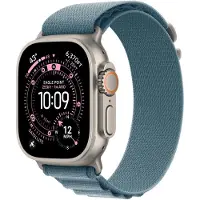 Apple Watch Ultra 3 GPS + Cellular, 49 mm, behuizing van natuurlijk titanium, met blauwe Alpine band - Groot