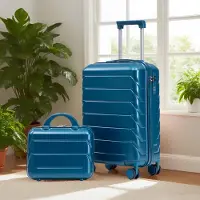 OKWISH 14"/19-inch 2-delige reistassen met toilettas en cijferslot, klassieke koffers, ABS spinner, donkerblauw