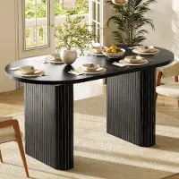 OKWISH Eettafel - Uitschuifbaar 120-160 cm - Ovale Tafel Voor Eetkamer En Bijeenkomsten - MDF En Metaal Zwart - 160x80x75,5 cm