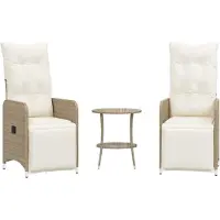 vidaXL Tuinstoelen 2 st verstelbaar met tafel poly rattan beige