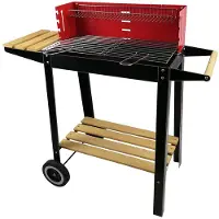 Alpina BBQ Collection Barbecue Houtskool - Houtskoolbarbecue met Wielen - Barbeque Verstelbaar Rooster en Windscherm - Barbecue met Zijtafel - Zwart