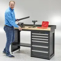Datona Werkbank PRO - bamboe werkblad - 6 lades - 150 cm - Zwart