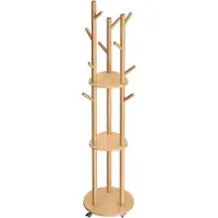 Vasagle - Kapstok - Kapstok Hout - Kapstok met 11 Haken - 3 Planken - 4 Draaibare en Afneembare Wielen