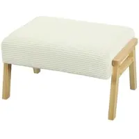 OKWISH Voetenbankje Comfortabel – 70 x 46 x 40 cm – Stof En Hout – Crèmewit – Zachte Zitkruk Voor Woonkamer Of Slaapkamer – Retro Design