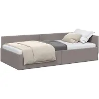 vidaXL Hoek Bed Frame met hoofdeinde Taupe 80 cm x 200 cm Stof