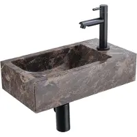 Saniclass Fuente Fonteinset - 40x22x10cm - kraangat rechts - fonteinkraan mat zwart - afvoerplug - verlaagd sifon - Dark Emporador SW1244453/SW696235/SW696205/SW696215/SW1137129