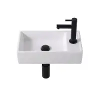 Adema Fuente Fonteinset - 41x22x10cm - keramiek - kraangat rechts - fontreinkraan mat zwart - afvoerplug - verlaagd sifon - glans wit SW1470598/SW696205/SW696215/SW696235