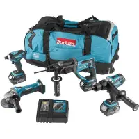 Makita DLX4017 | LXT accu combiset 18V DDF458 + DHR202 + DTD146 + DGA452 in tas (3x 3.0Ah accu + DC18RC snellader) - DLX4017