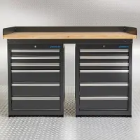 Datona Werkbank PRO - bamboe werkblad - 12 lades - 150 cm - zwart