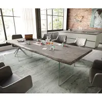 DELIFE Eetkamertafel Edge acacia platina 260x100 XL glas Live-Edge