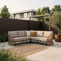 BUITEN living Vienna hoek wicker loungeset 5 personen | wicker + aluminium | zand | 3-delig - 223x223cm