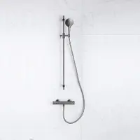 FortiFura Calvi douchekraan met glijstangset met ronde handdouche, metalen doucheslang - PVD - geborsteld gunmetal (antraciet) SW767491/SW799451/SW706207/SW767285
