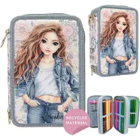 TOPModel - Triple Pencil Case - FESTIVAL FUN - Cream, Light Blue