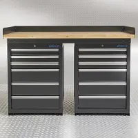 Datona Werkbank PRO - eiken werkblad - 12 lades - 150 cm - Zwart