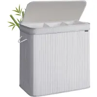 Songmics - Wasmand - Wassorteerder - Bamboe - Handgrepen - Uitneembare Waszak - 150 Liter Capaciteit