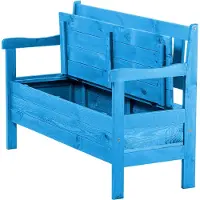 Kadax Tuinbank, 120 x 47 x 81,5 cm, bank van een vezelplaat, zitbank met opbergruimte en rugleuning, weerbestendige houten bank voor tuin, balkon, 120 cm, blauw