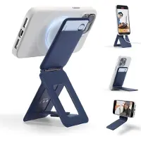 MOFT Tripod Wallet - Kaarthouder & Uitklapbare Standaard 20CM - Compatibel met MagSafe - MOVAS Vegan Leer - Magnetische Portemonnee 2 Pasjes - Blauw