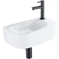 Qeramiq Fuente Fonteinset - 40x21.5x12cm - rechts - glad - halfrond - 1 kraangat - keramiek - fonteinkraan wit mat - afvoerplug - verlaagd sifon - wit glans SW1209550 / SW696206 / SW696216 / SW1210972