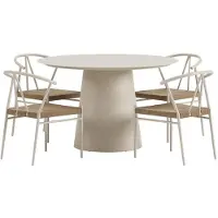 Svea - Elliott ronde tuintafel - beige + 4x Nick tuinstoelen - beige