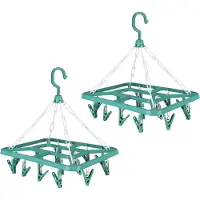 Urban Living Wasgoed droogcarrousel/droogmolen - 2x - 18 clips/knijpers - groen - kunststof - 31 x 33 cm