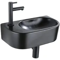 Qeramiq Fuente fonteinset – halfrond – 40x21.5x12 cm – keramiek zwart mat – kraangat links – mat zwarte kraan SW1209556/SW696205/SW696215/SW696235