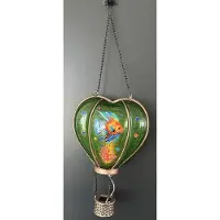Impuls Decoratieve solarlamp hart met luchtballon " met flame LED " - Tropische Vis groene print- kunststof - hangend model - hoogte 46 x 16 x 9.5 cm - Tuindecoratie - Tuinverlichting