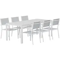 Svea - Reginald rechthoekige tuintafel - wit + 6x Jami tuinstoelen - grijs