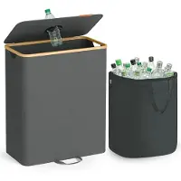 Songmics - Flessencontainer - 140L Recyclingbak met Deksel - Binnenzak - Voor Keuken
