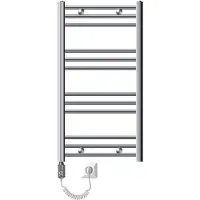 LuxeBath Sahara elektrische handdoekradiator 500 x 800 mm chroom gebogen zijaansluiting & verwarmingsstaaf 300W met thermostaat & digitaal display handdoekradiator met verwarmingspatroon