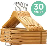 LifeGoods Kledinghangers - Met Broeklat - Hardhout - Natural - 30 Stuks