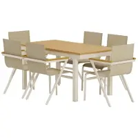 Svea - Josef rechthoekige tuintafel - naturel + 6x Robbie tuinstoelen - beige