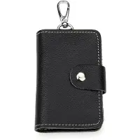 INF Heren leren sleuteletui portemonnee - Slank en compact sleutel organizer Black