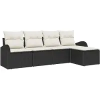 vidaXL Set van 5 tuinmeubels, zwart en wit, van polyrotan