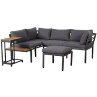 OKWISH Loungeset Hoekbank Met Bijzettafel En Salontafel Voetenbank Voor Balkon En Tuin Polyester Staal Grijs Zwart
