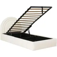 OKWISH Kinderbed 90x200 cm - Gestoffeerd Bed Met Hydraulische Opbergruimte - Met Lattenbodem - Zonder Matras - Bouclé - Beige