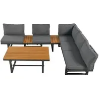 OKWISH Loungeset 3 Delig 186 X 64 Cm - Verstelbare Zithoogte En Rugleuning - Verstelbare Tafel - IJzer - Grijs