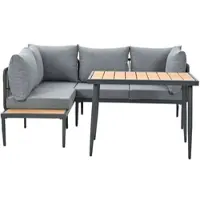 OKWISH Tuinmeubelset Hoekbank Met Eettafel - Ruimtebesparend Hoekdesign - Weerbestendig Olefin Touwvlechtwerk - Verzinkt Staal - Grijs