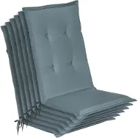 Beautissu Loft HL Stoelkussen Set 6x Hoge Rugleuning 120x50 cm Duifblauw – Tuinstoelkussen UV-bestendig