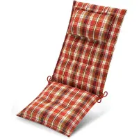 Beautissu Tuinkussen Hoge Rug Zitkussen 120x50cm HighLux HL – Set van 1 Stoelkussen voor Tuinstoelen 7cm dik Oranje-Rood-Groen Geruit – Made in EU