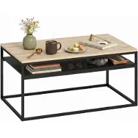 HOMCOM Coffee Table-Spanplatte, Metall-100L x 59,8B x 47H cm-Eiche