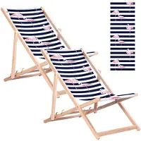 Greenblue GB183 - 2 stuks - Strandstoel - Klassieke beukenhouten ligstoel met flamingo-print - tot 110 kg