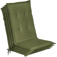 Beautissu Loft HL Stoelkussen Set 4x Hoge Rugleuning 120x50 cm Olijfgroen – Tuinstoelkussen UV-bestendig