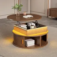 STILVORA Salontafel - In Hoogte Verstelbaar Met Ledverlichting En Rolluikdeuren - Voor Woonkamer - MDF Walnoot - 75x75x52 Cm