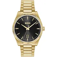 BOSS Cheswick goudkleurig horloge met gegroefde lunette