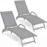 Costway Set van 2 ligbedden, tuinstoelen met verstelbare rugleuning (5 standen), ligstoelen geschikt tot 160 kg, relaxstoelen 184,5 x 62 x 71 cm, grijs