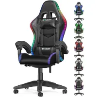 Bigzzia Gaming stoel met LED-verlichting - Ergonomische gaming stoel - Gamer stoelen met RGB-licht - Verstelbare computerstoel - Rugleuning verstelbaar van 90-155° - Geschikt voor gebruikers tot 130 kg