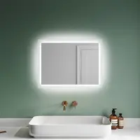 Sonni Badspiegel, 60x50 cm, met energiezuinige LED-verlichting, IP44, koper- en loodvrij, mat lichtband (randen), wandspiegel