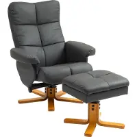 HOMCOM Relaxfauteuil met Ottoman Hout, kunstleer B80 x D86 x H99 cm Donkergrijs